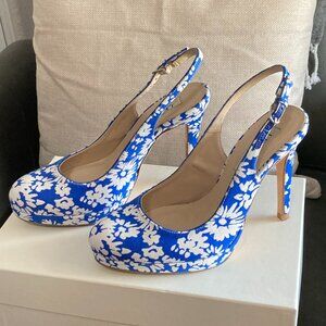 L.K. Bennett Women's Clemmie Blue Daisy Slingbacks Pumps 37.5/US 6.5